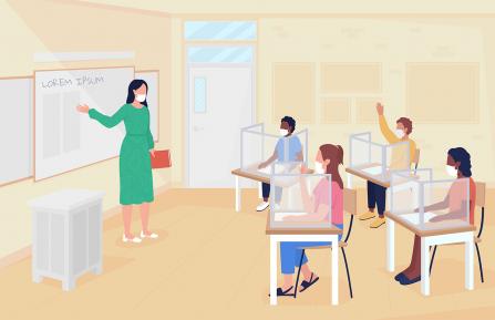 illustration of a classroom with teacher and students