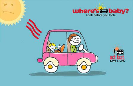 Cartoon drawing of a family in a car with the sun shining on them.