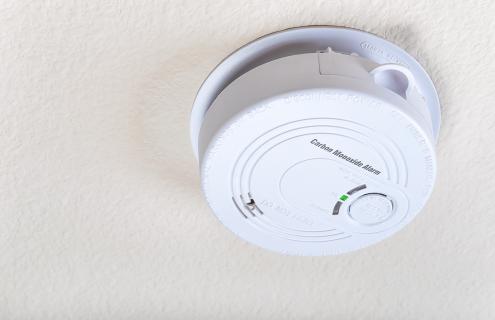 Carbon monoxide detector on ceiling.